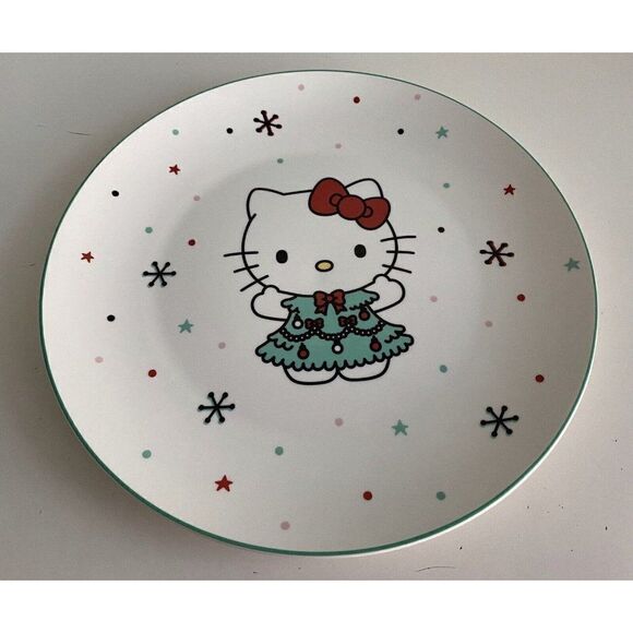 Set Of 4 Sanrio Hello Kitty Ceramic Dinner Plate 10.5” Christmas Tree Snowflake - Picture 5 of 9